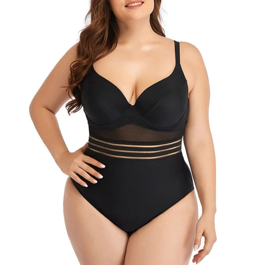 Enteriza Plus Size con Taza Moldeada y Detalles de Tul Ref: 0604
