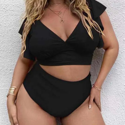 Bikini Plus Size con Manga con Volado y Cintura Alta Ref: 0657