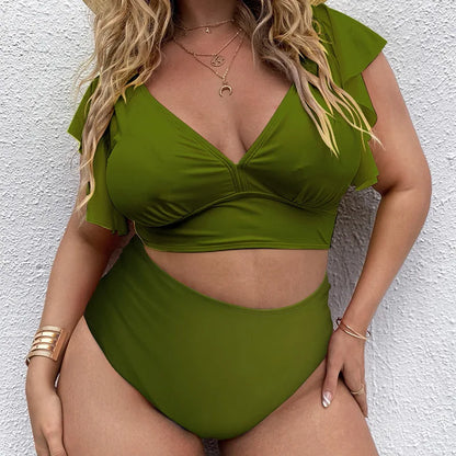 Bikini Plus Size con Manga con Volado y Cintura Alta Ref: 0657