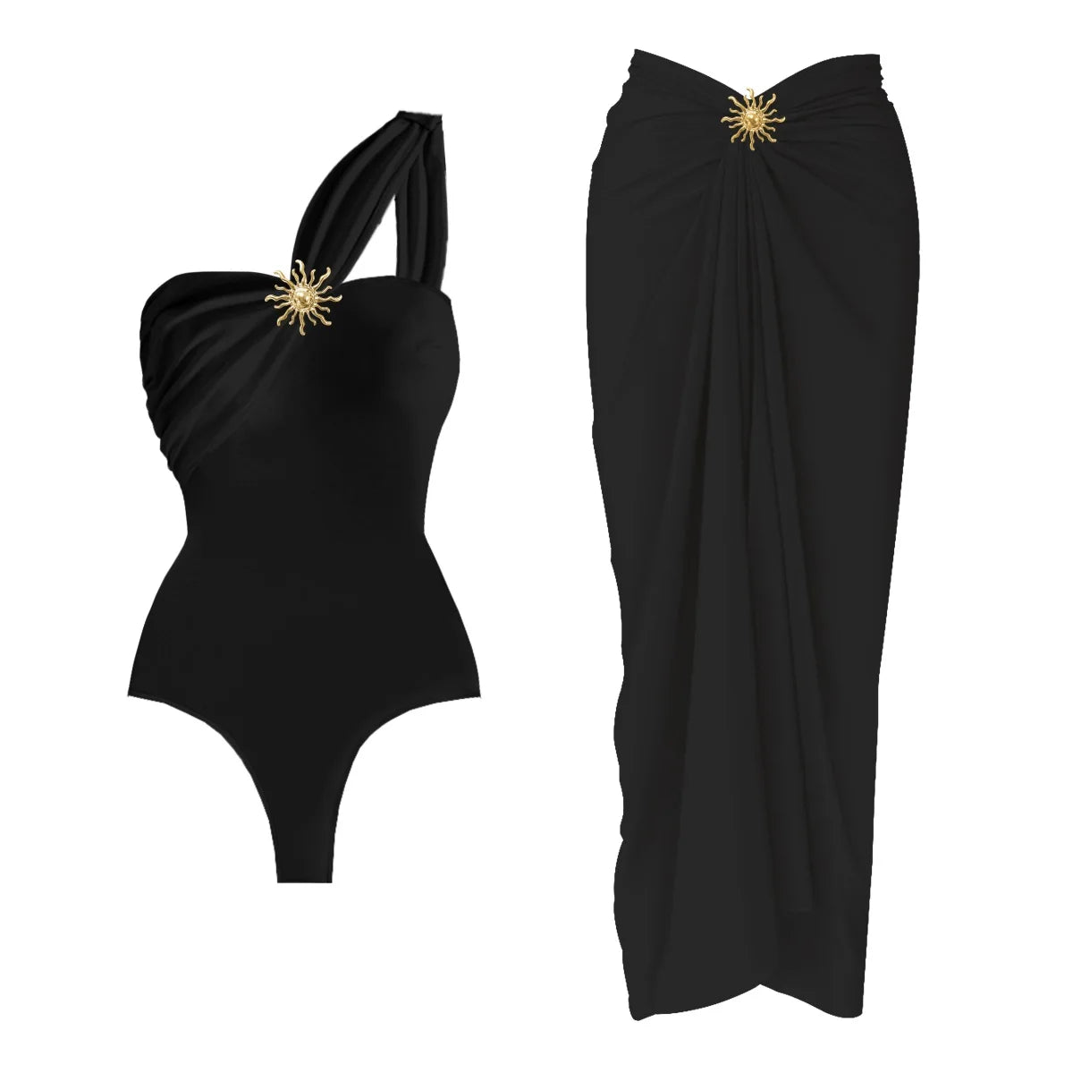 Conjunto de Enteriza con Falda Pareo y Apliques Dorados Ref: 0563
