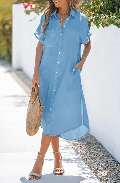 Vestido Camisero con Bolsillos y Bajo Asimétrico Ref: 0275