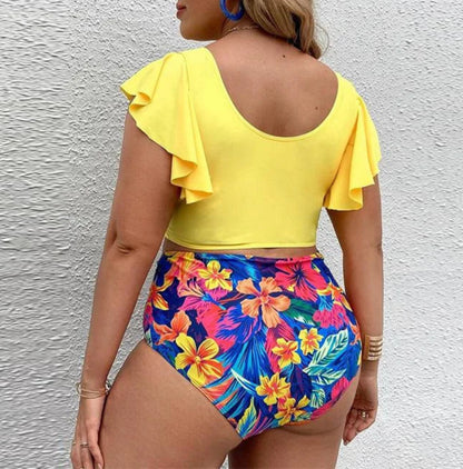 Bikini Plus Size con Manga con Volado y Cintura Alta Ref: 0657