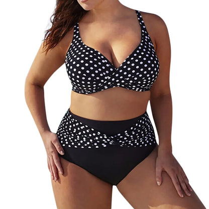 Bikini Plus Size de Cintura Alta con Estampa de Lunares Ref: 0656