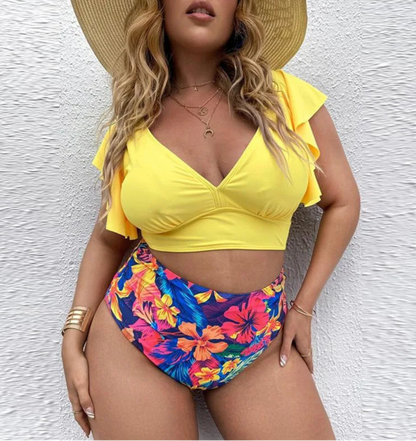 Bikini Plus Size con Manga con Volado y Cintura Alta Ref: 0657