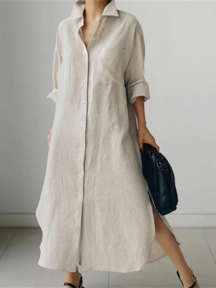 Vestido Largo Camisero con Aberturas Laterales Ref: 0267