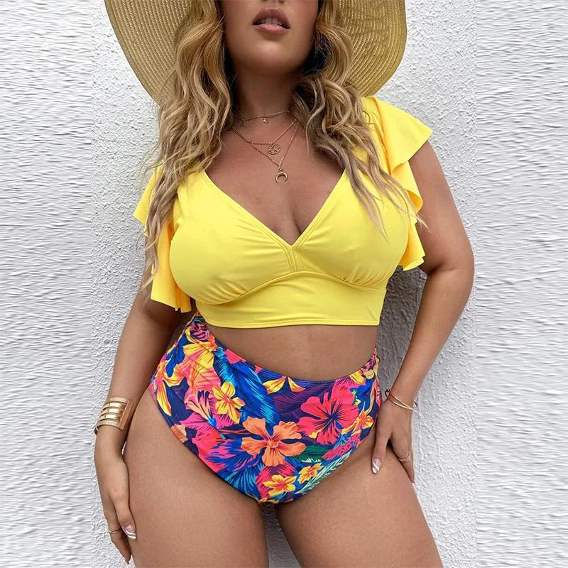 Bikini Plus Size con Manga con Volado y Cintura Alta Ref: 0657