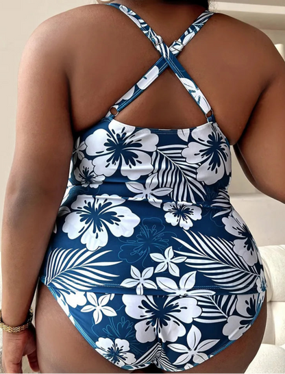 Enteriza Plus Size con Frunce Lateral y Estampa Floral Ref: 0605