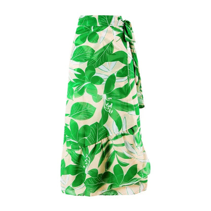 Conjunto Estampado con Enteriza Escote en V y Falda Pareo Ref: 0550