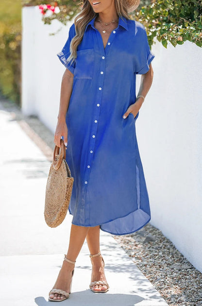 Vestido Camisero con Bolsillos y Bajo Asimétrico Ref: 0275