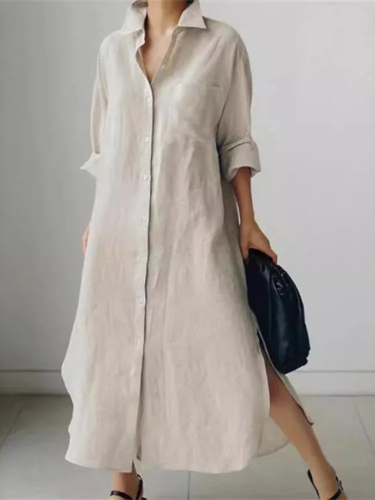 Vestido Largo Camisero con Aberturas Laterales Ref: 0267