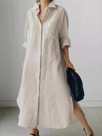 Vestido Largo Camisero con Aberturas Laterales Ref: 0267