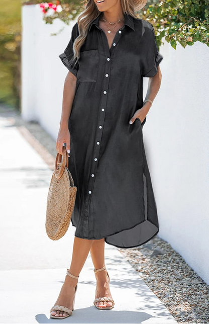 Vestido Camisero con Bolsillos y Bajo Asimétrico Ref: 0275