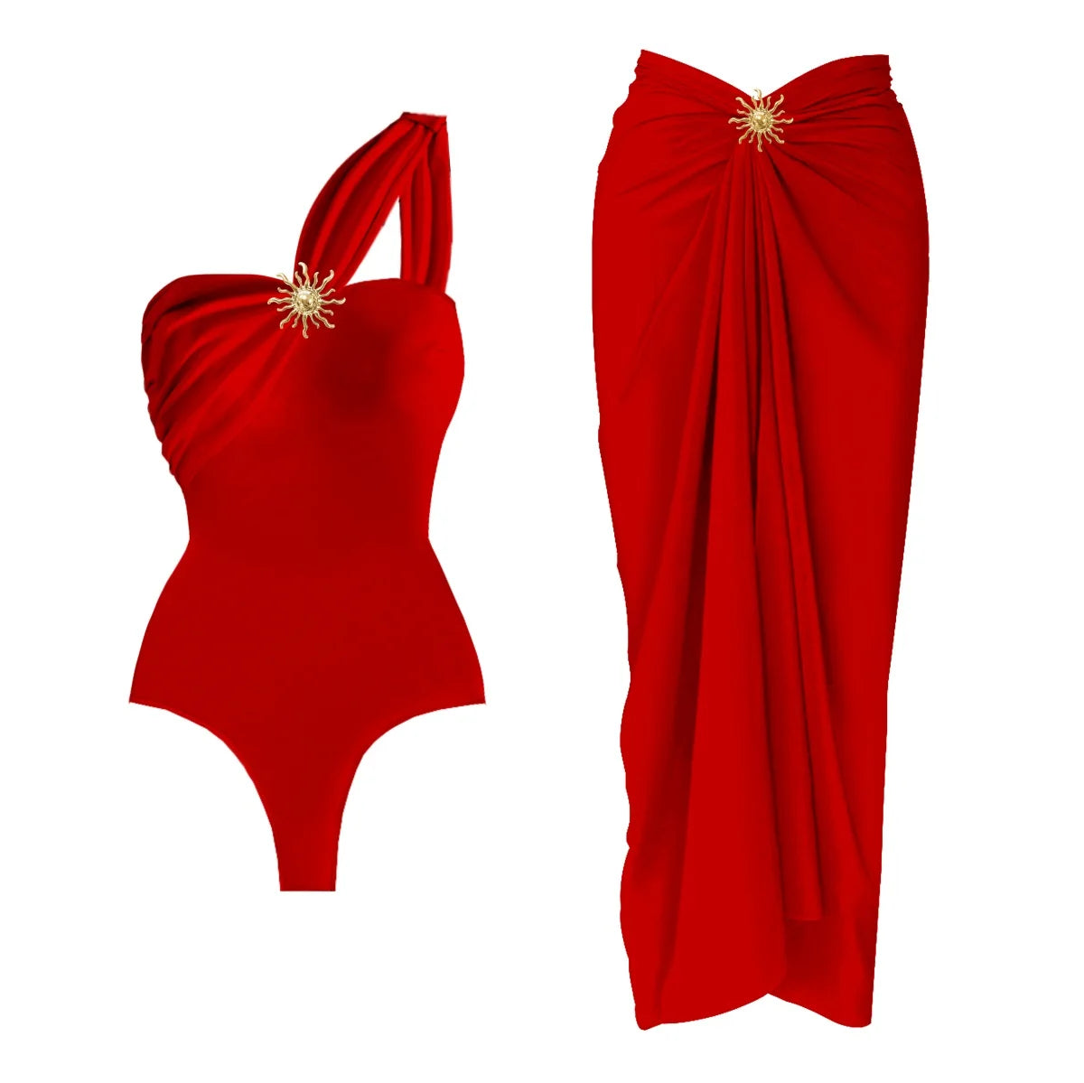 Conjunto de Enteriza con Falda Pareo y Apliques Dorados Ref: 0563