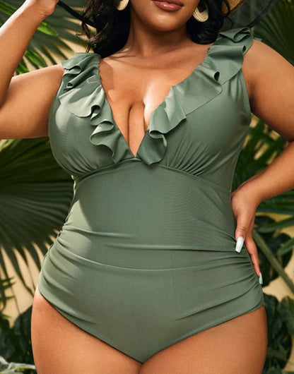 Enteriza Plus Size con Volados y Frunce Lateral Ref: 0609