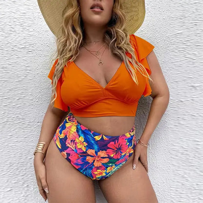 Bikini Plus Size con Manga con Volado y Cintura Alta Ref: 0657