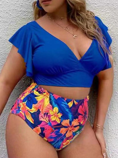Bikini Plus Size con Manga con Volado y Cintura Alta Ref: 0657