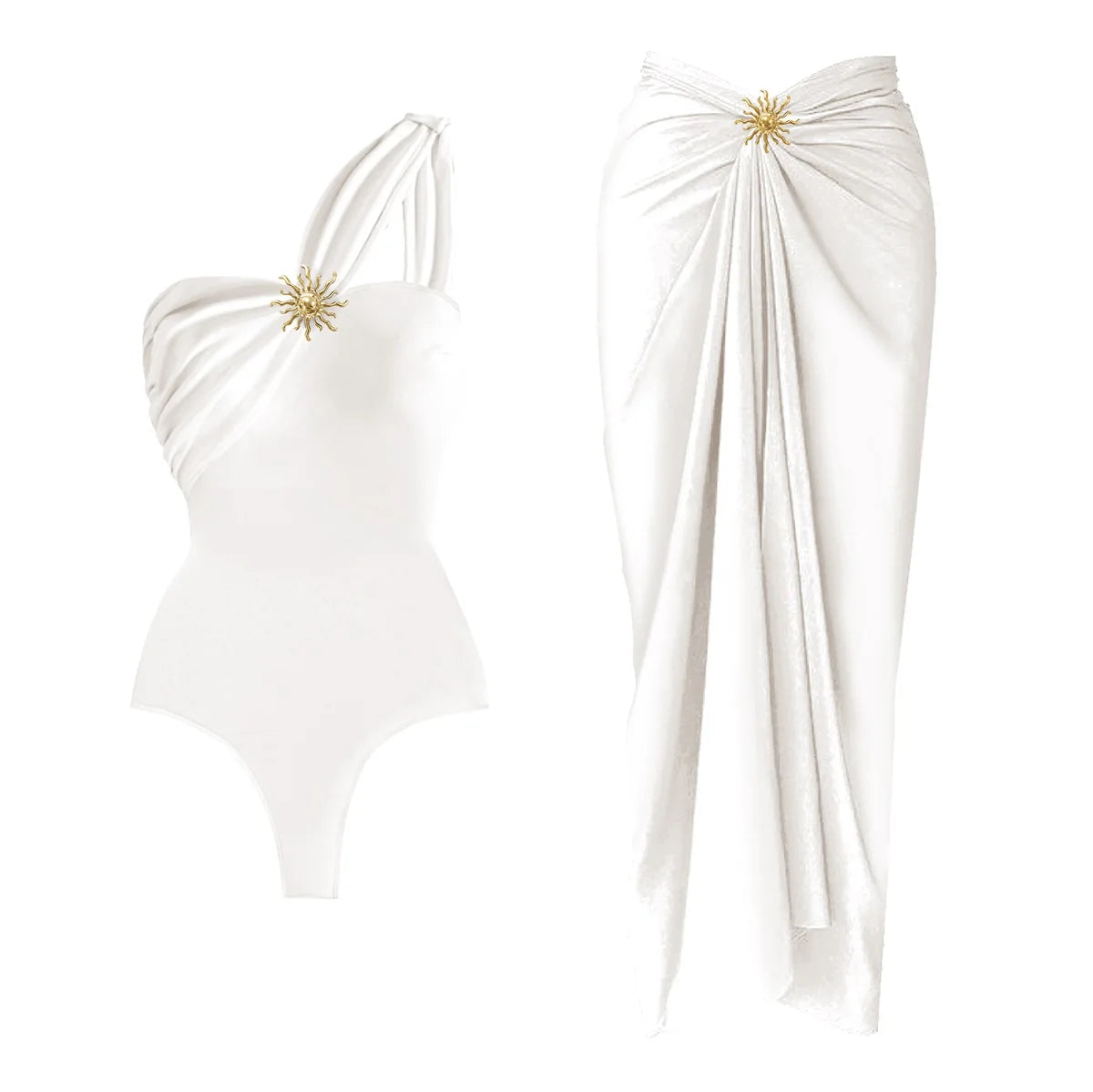 Conjunto de Enteriza con Falda Pareo y Apliques Dorados Ref: 0563