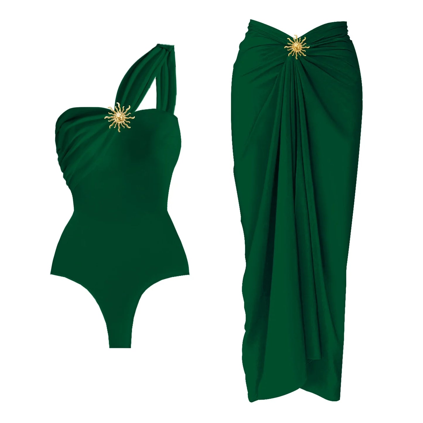 Conjunto de Enteriza con Falda Pareo y Apliques Dorados Ref: 0563